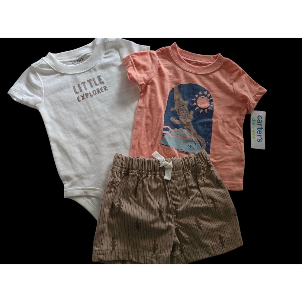 Carters 6-9 mo 3pc Baby Boy Set Little Explorer Bodysuit Shirt Shorts NEW